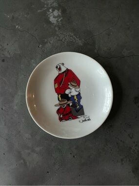 Mountie Bears Ceramic Trinket Dish - White with Red and Blue Artwork